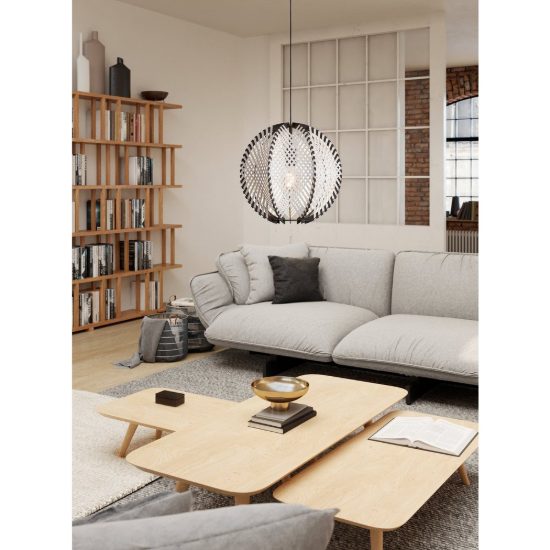 Eglo waverton lampadario per camera da letto sferico nero legno a sospensione
