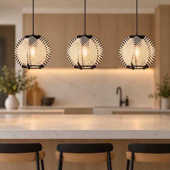 Eglo waverton lampadario per cucina moderno nero legno a sospensione 3 luci