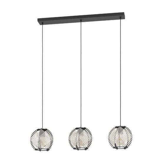 Eglo waverton lampadario per cucina moderno nero legno a sospensione 3 luci