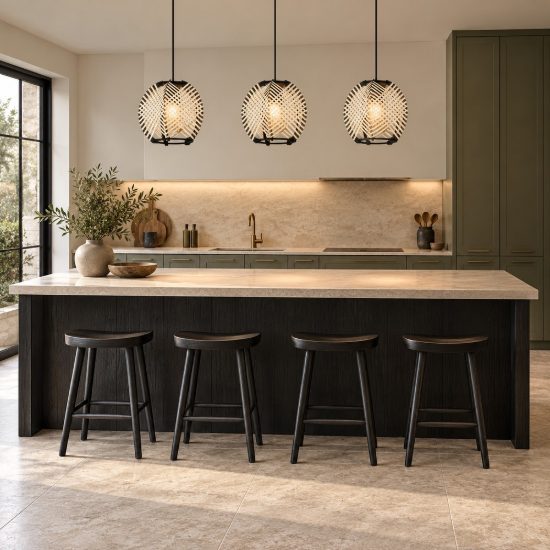 Eglo waverton lampadario per cucina moderno nero legno a sospensione 3 luci