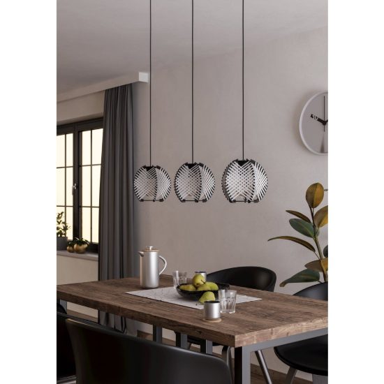 Eglo waverton lampadario per cucina moderno nero legno a sospensione 3 luci