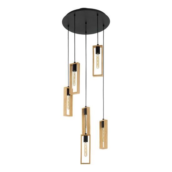 Eglo littleton lampadario moderno per soggiorno nero legno a sospensione 6 luci