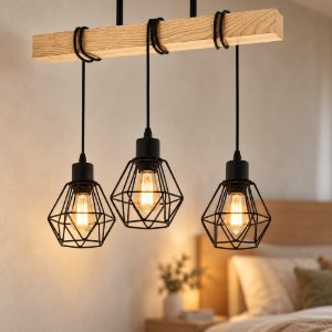 Eglo townshend 5 plafoniera industrial rettangolare nero e marrone legno 55cm