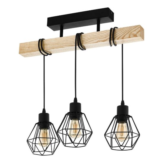 Eglo townshend 5 plafoniera industrial rettangolare nero e marrone legno 55cm