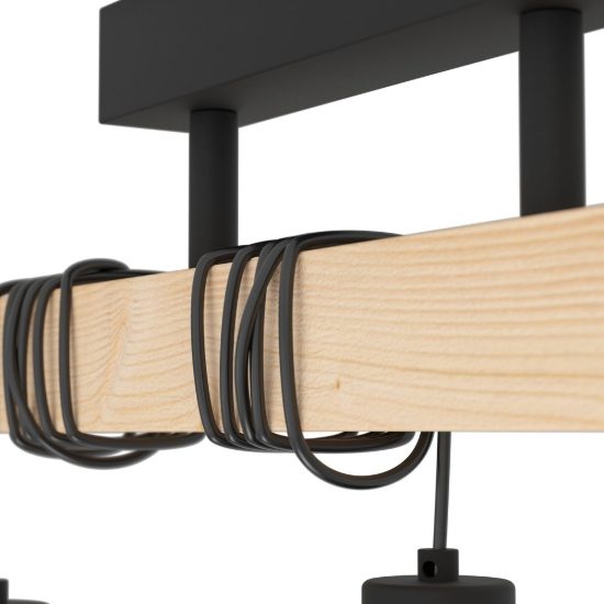 Eglo townshend 5 plafoniera industrial rettangolare nero e marrone legno 55cm
