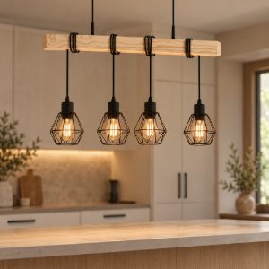 Eglo townshend 5 lampadario a sospensione nero e marrone per soggiorno 4 luci