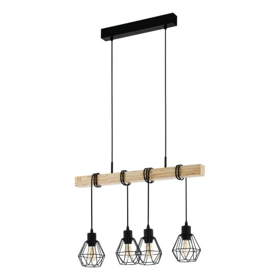 Eglo townshend 5 lampadario a sospensione nero e marrone per soggiorno 4 luci