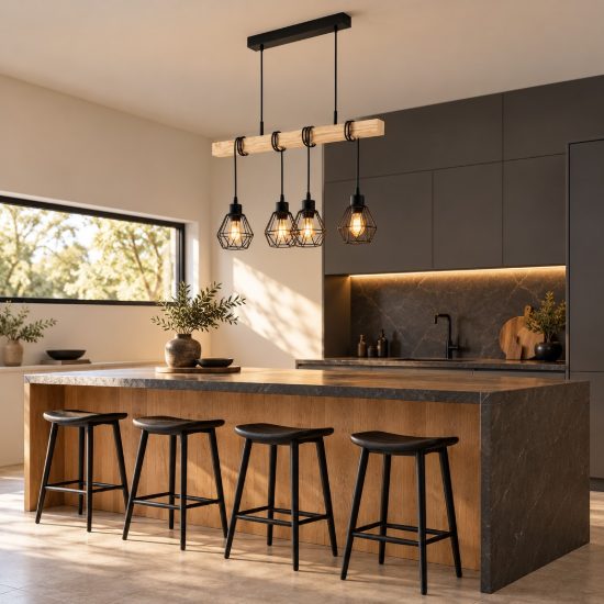 Eglo townshend 5 lampadario a sospensione nero e marrone per soggiorno 4 luci