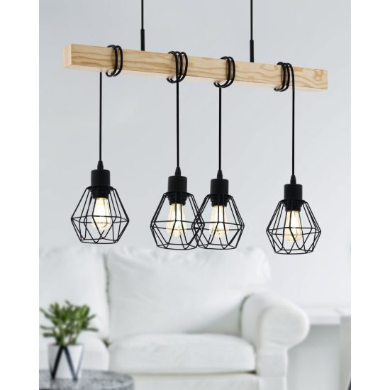 Eglo townshend 5 lampadario a sospensione nero e marrone per soggiorno 4 luci