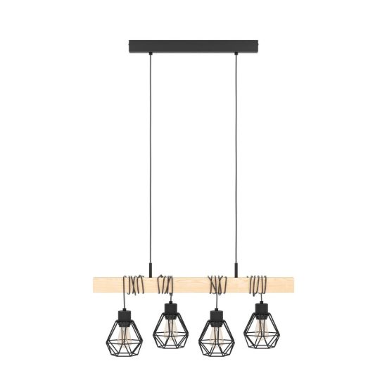 Eglo townshend 5 lampadario a sospensione nero e marrone per soggiorno 4 luci