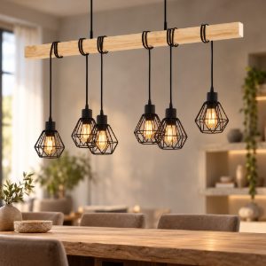 Eglo townshend 5 lampadario a sospensione 6 luci nero marrone per sala da pranzo