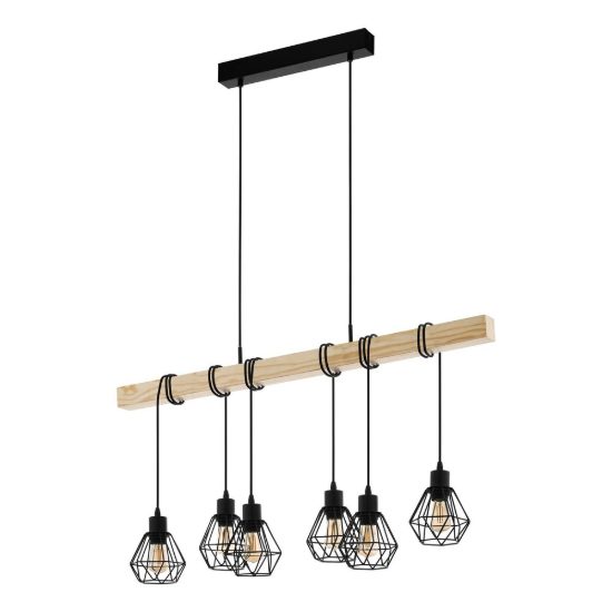 Eglo townshend 5 lampadario a sospensione 6 luci nero marrone per sala da pranzo