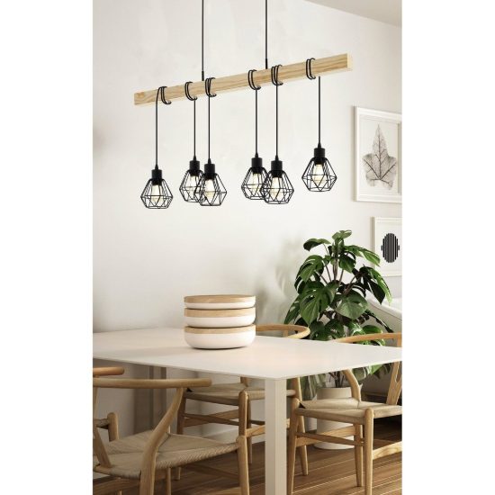 Eglo townshend 5 lampadario a sospensione 6 luci nero marrone per sala da pranzo
