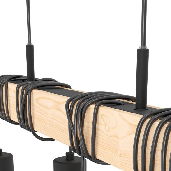 Eglo townshend 5 lampadario a sospensione 6 luci nero marrone per sala da pranzo
