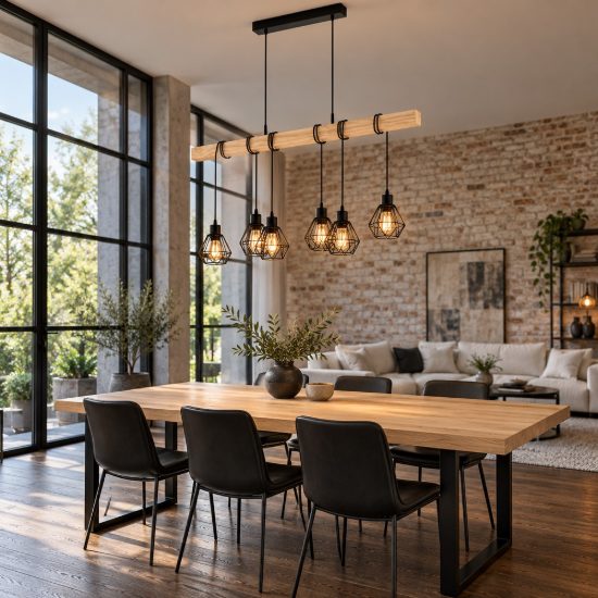 Eglo townshend 5 lampadario a sospensione 6 luci nero marrone per sala da pranzo