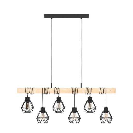 Eglo townshend 5 lampadario a sospensione 6 luci nero marrone per sala da pranzo