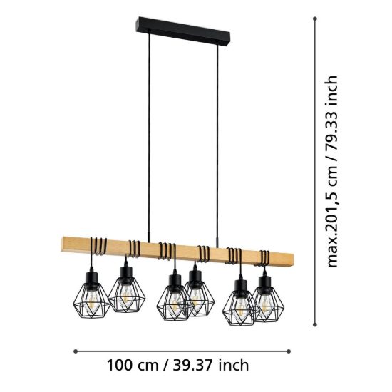 Eglo townshend 5 lampadario a sospensione 6 luci nero marrone per sala da pranzo