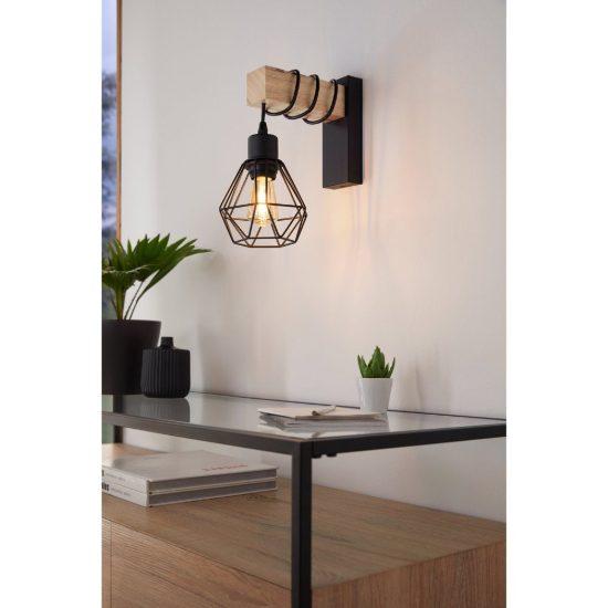 Eglo townshend 5 applique da parete 14cm industriale nero marrone per soggiorno