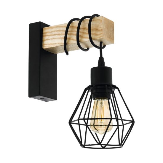Eglo townshend 5 applique da parete 14cm industriale nero marrone per soggiorno