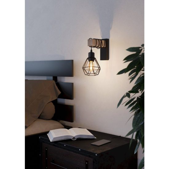 Eglo townshend 5 applique da parete 14cm industriale nero marrone per soggiorno