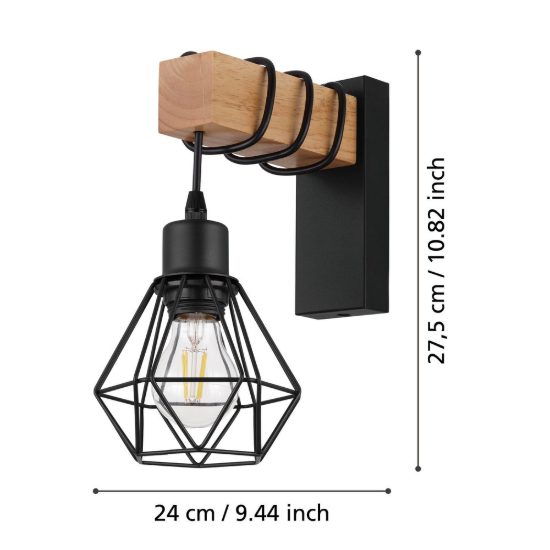 Eglo townshend 5 applique da parete 14cm industriale nero marrone per soggiorno