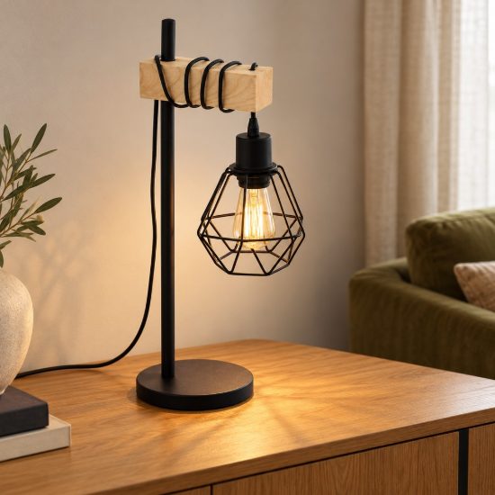 Eglo townshend 5 lampada da tavolo industriale nero e marrone per ufficio