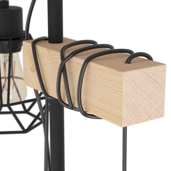 Eglo townshend 5 piantana industriale esagonale nero e marrone legno per soggiorno