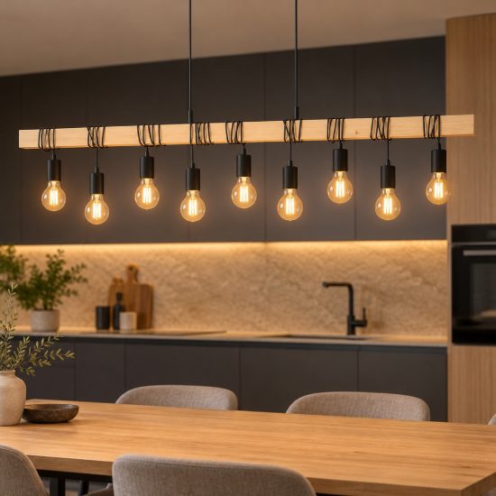 Eglo townshend lampadario a sospensione marrone nero per sala da pranzo 9 luci