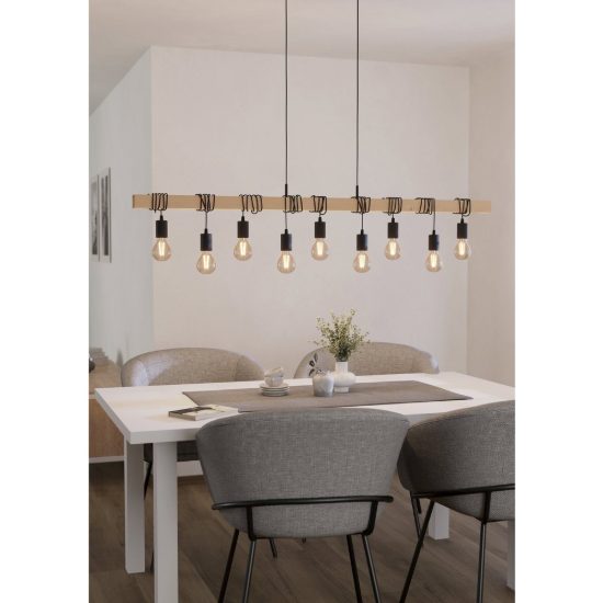 Eglo townshend lampadario a sospensione marrone nero per sala da pranzo 9 luci