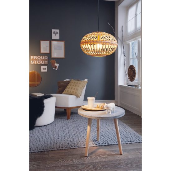 Eglo amsfield lampadario a sospensione per camera da letto marrone legno