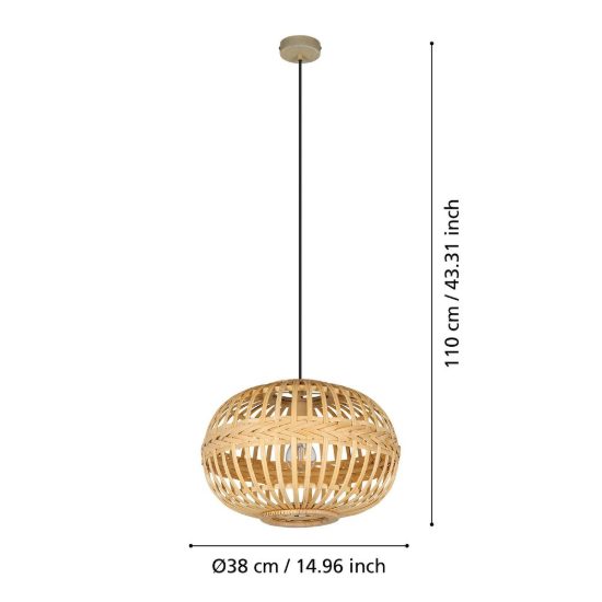 Eglo amsfield lampadario a sospensione per camera da letto marrone legno