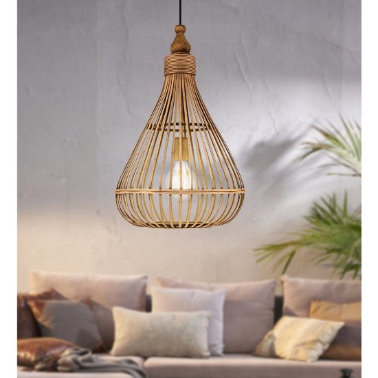 Eglo amsfield lampadario moderno a sospensione per ingresso goccia marrone legno