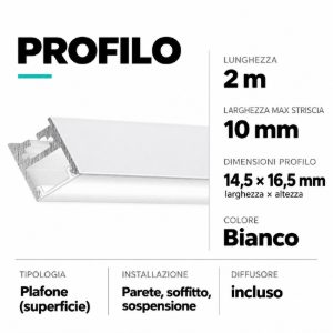 Profilo plafone 2mt bianco bled g gea luce per strisce led max 10mm