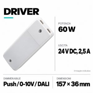 Accessori driver alimentatori dim push 0-10v/dali led 60w 24v cod. 026190-026260