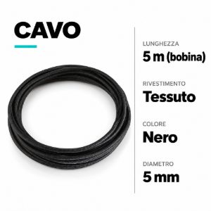 Bobina 5mt di cavo rivestito in tessuto nero