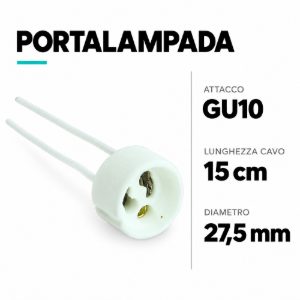 Portalampada tipo gu10 230v l15cm d27,5mm in ceramica