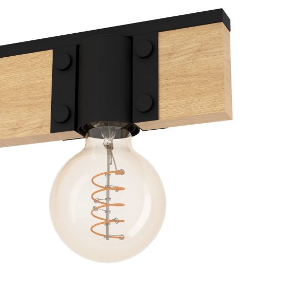 Eglo bailrigg lampadario a sospensione lineare nero e marrone per soggiorno 4 luci 90cm