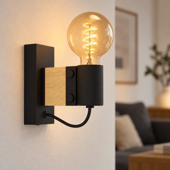 Eglo bailrigg applique da parete industriale rettangolare nero marrone per camera da letto 6cm