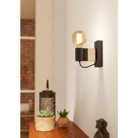 Eglo bailrigg applique da parete industriale rettangolare nero marrone per camera da letto 6cm