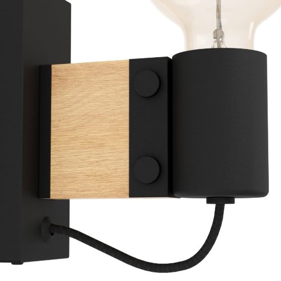 Eglo bailrigg applique da parete industriale rettangolare nero marrone per camera da letto 6cm