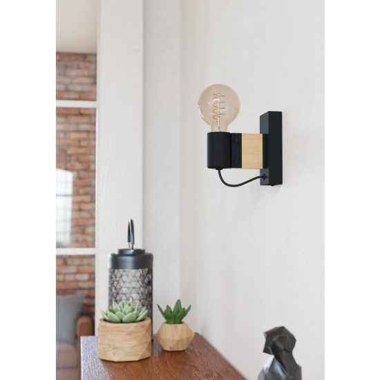 Eglo bailrigg applique da parete industriale rettangolare nero marrone per camera da letto 6cm