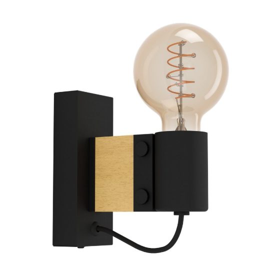 Eglo bailrigg applique da parete industriale rettangolare nero marrone per camera da letto 6cm