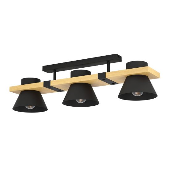 Eglo maccles plafoniera con faretti per soggiorno nero marrone legno 78cm