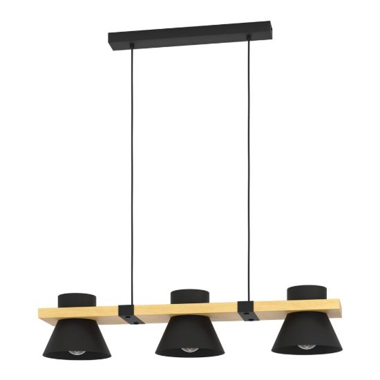 Eglo maccles lampadario a sospensione lineare nero e marrone per cucina 3 luci 78cm