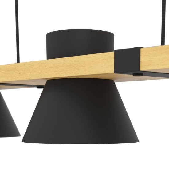 Eglo maccles lampadario a sospensione lineare nero e marrone per cucina 3 luci 78cm