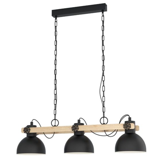 Eglo lubenham lampadario a sospensione nero e marrone per cucina 3 luci