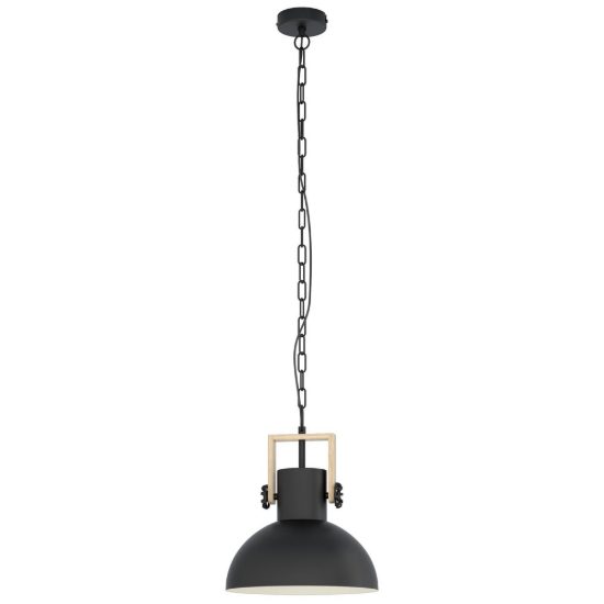 Eglo lubenham lampadario a sospensione cupola industriale nero marrone legno per ingresso