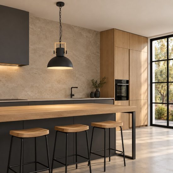Eglo lubenham lampadario a sospensione cupola industriale nero marrone legno per ingresso