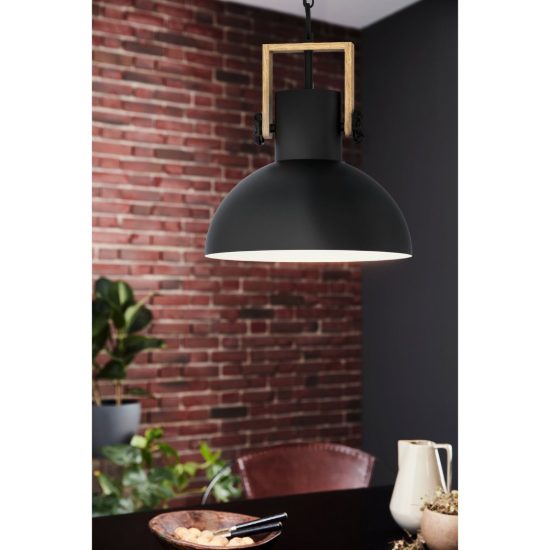 Eglo lubenham lampadario a sospensione cupola industriale nero marrone legno per ingresso