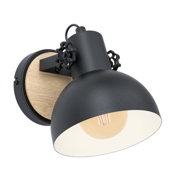 Eglo lubenham applique da parete nero e marrone legno per soggiorno 18cm